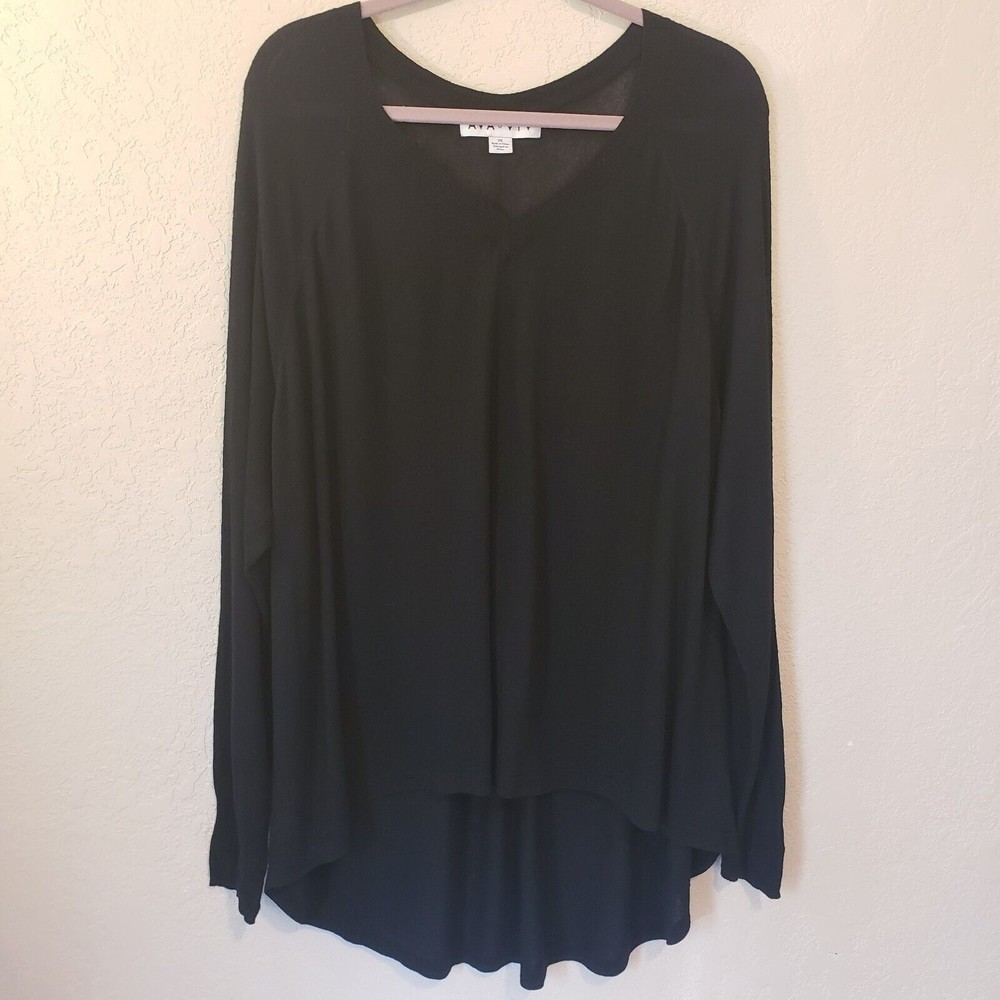 Ava & Viv Women's Size 2X Black Hi-lo Front Pleat Pullover Blouse